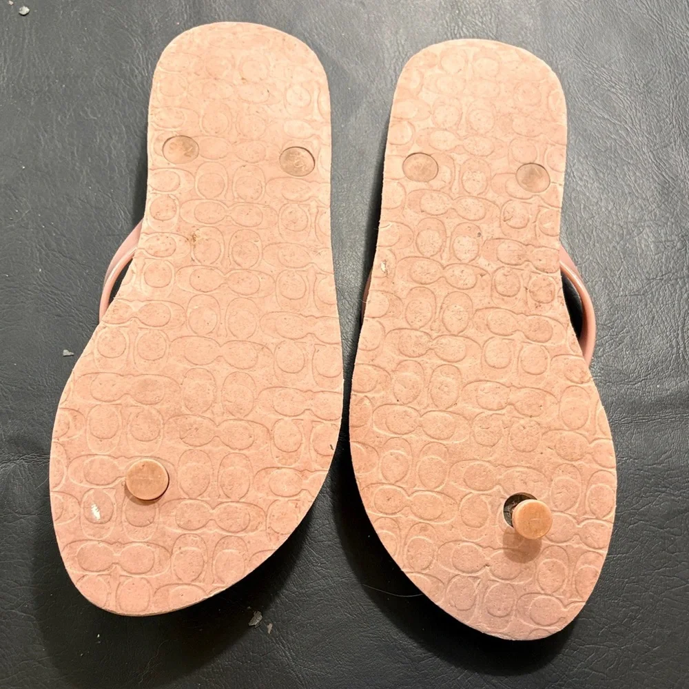Coach Pink Logo-Pattern Flip Flop Sandals - Picture 7 of 8
